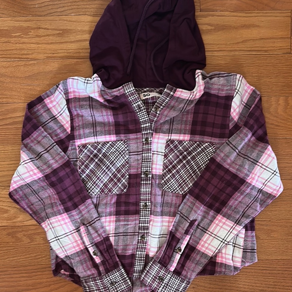 SO Button Down Plaid Shirt Purple and Pink